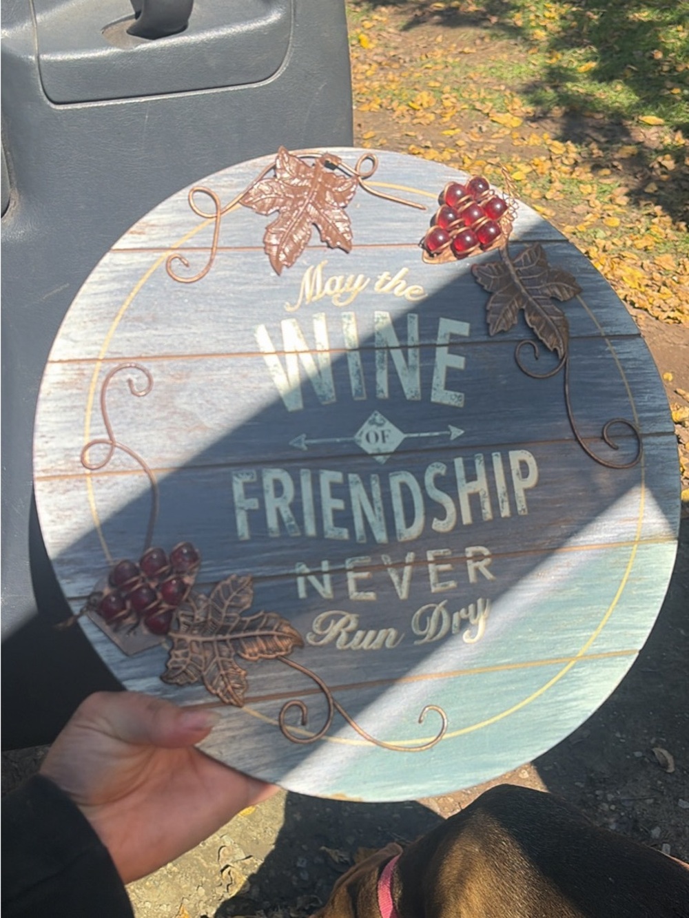 Wine of Friendship Round Wall Sign - Blue